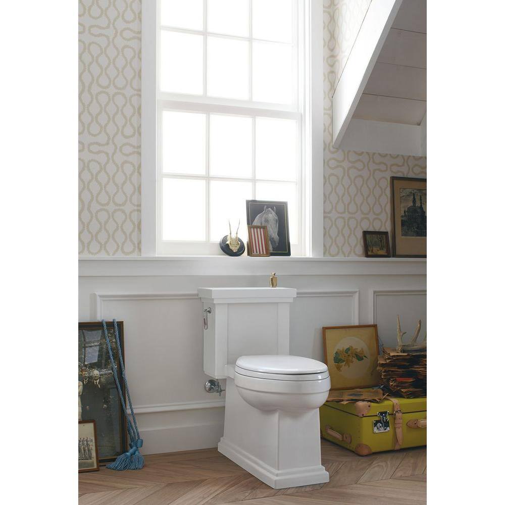 KOHLER Tresham 1-Piece 1.28 GPF Single Flush Elongated Toilet with AquaPiston Flush Technology in White Seat Included K-3981-0