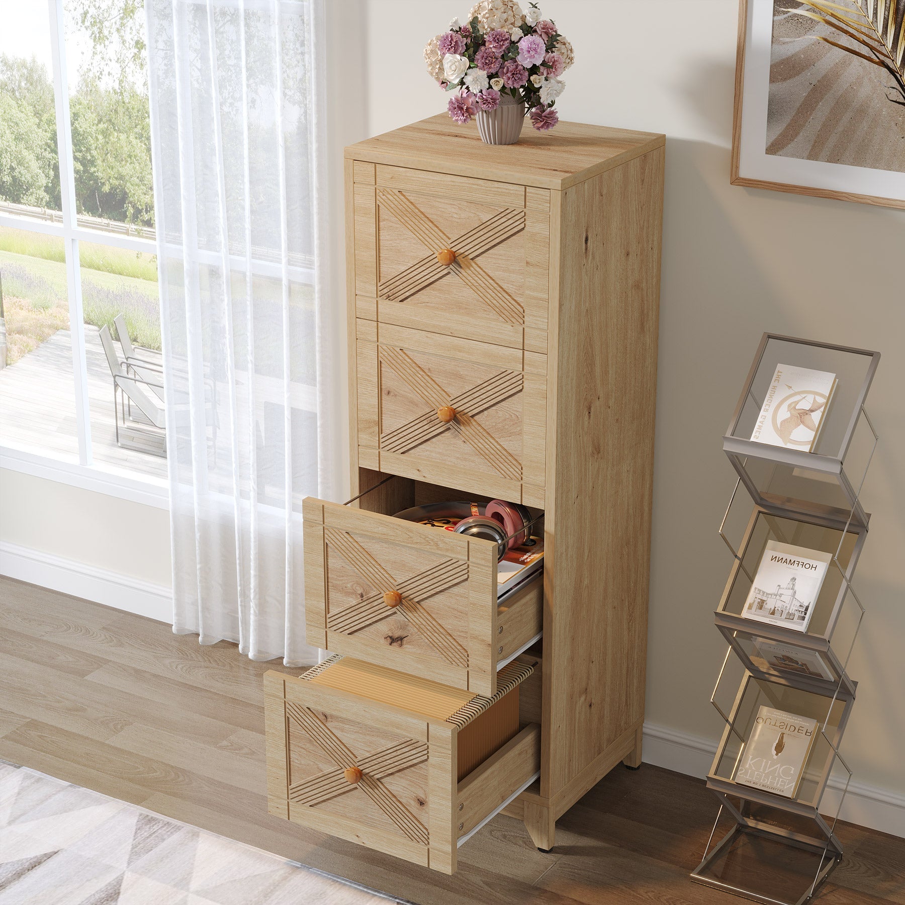 4-Drawer File Cabinet, Vertical Wood Filing Cabinet