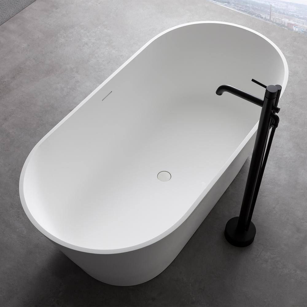 MEDUNJESS Maria 63 in. Stone Resin Solid Surface Matte Flatbottom Freestanding Bathtub in White FS304-1600