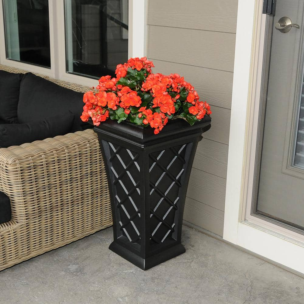 Mayne Georgian 28 in. Tall Self-Watering Black Polyethylene Planter 5882-B