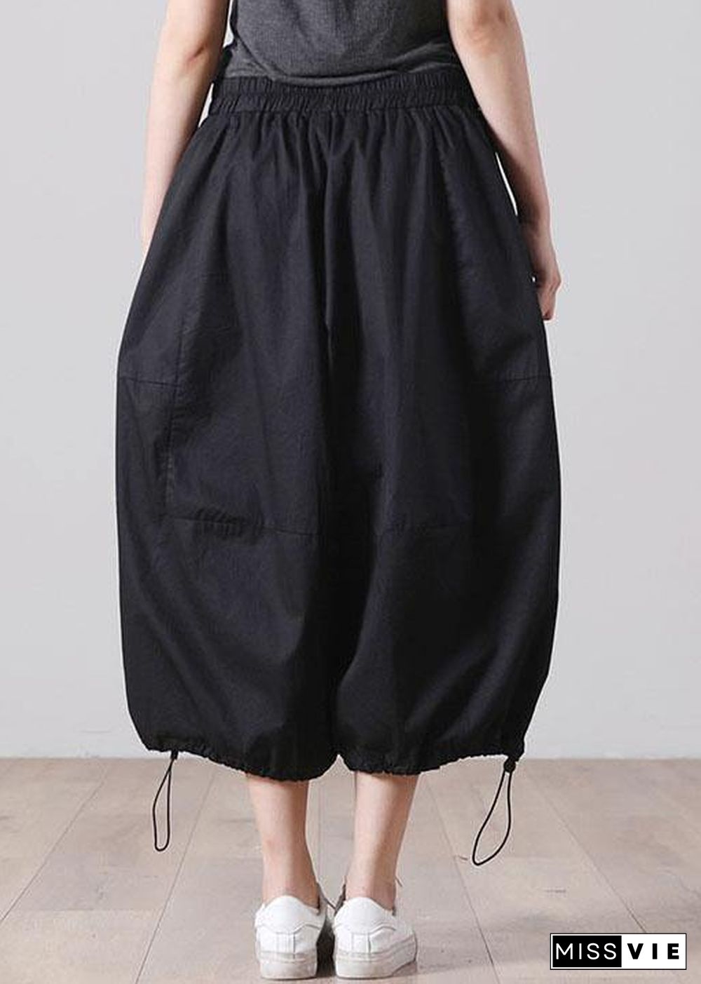 Classy Black Pockets Casual Wide Leg Cotton Pants