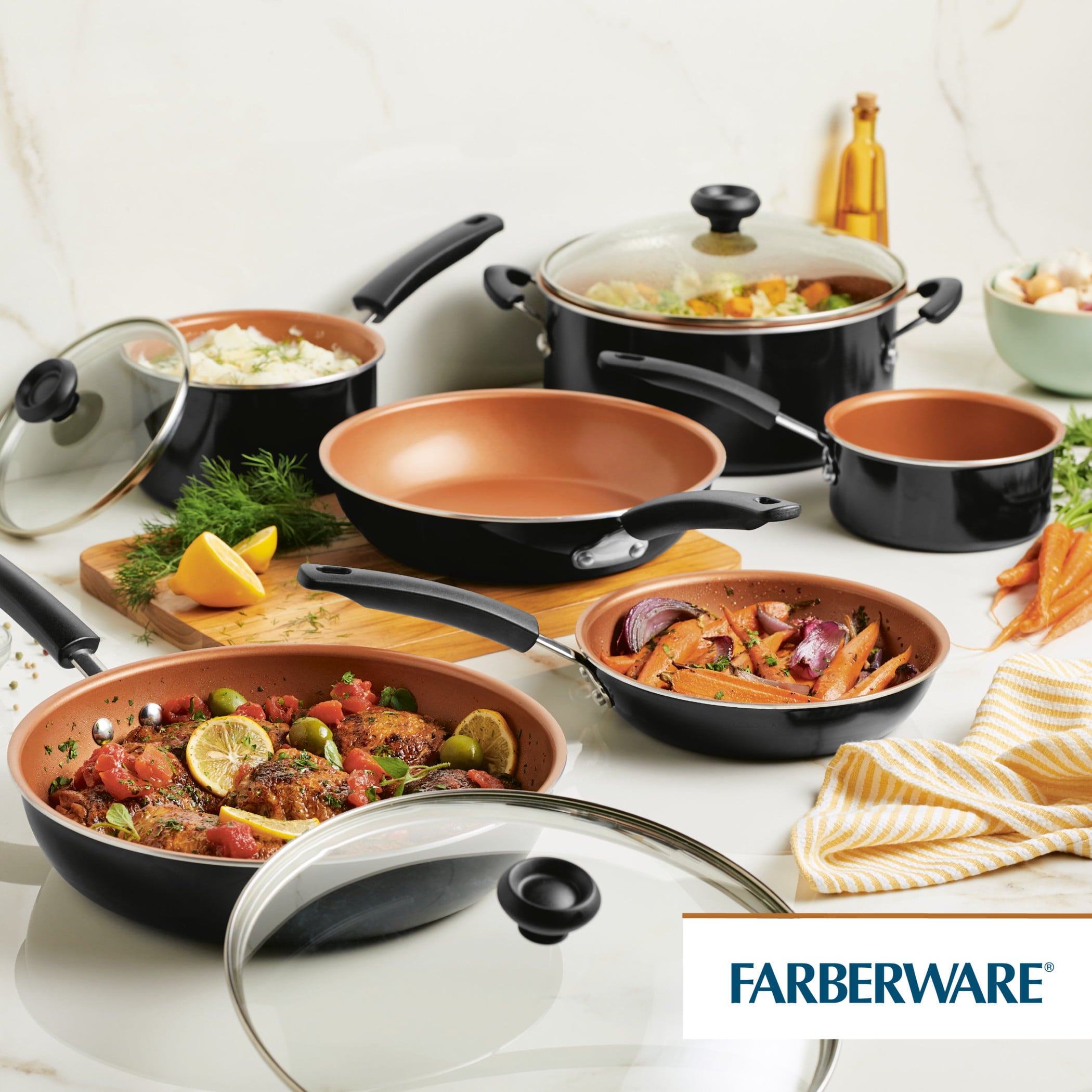 Farberware 14-Piece Easy Clean Pro Ceramic Nonstick Cookware Set, Black