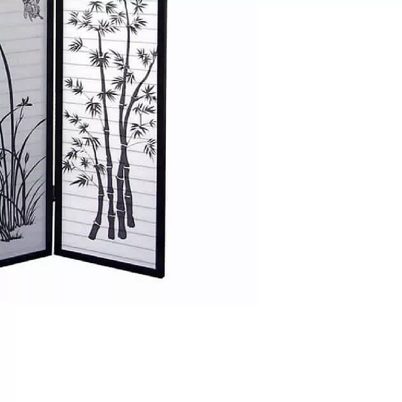 Naturistic Print Wood and Paper 3 Panel Room Divider， White and Black