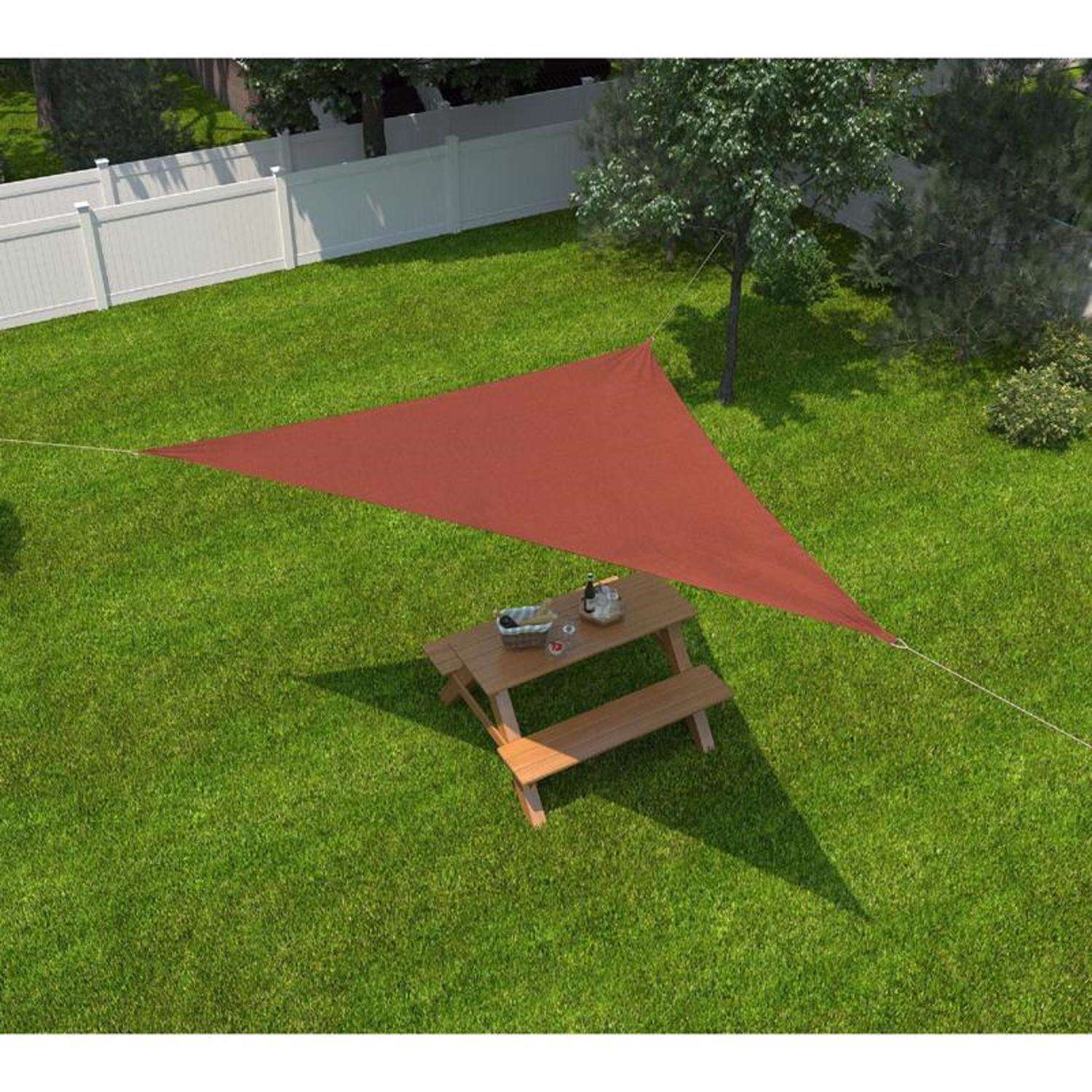 Coolaroo Ready-To-Hang Polyethylene Shade Sail Triangle Shade Sail Canopy 10 ft. H X 10 ft. W X 10 f