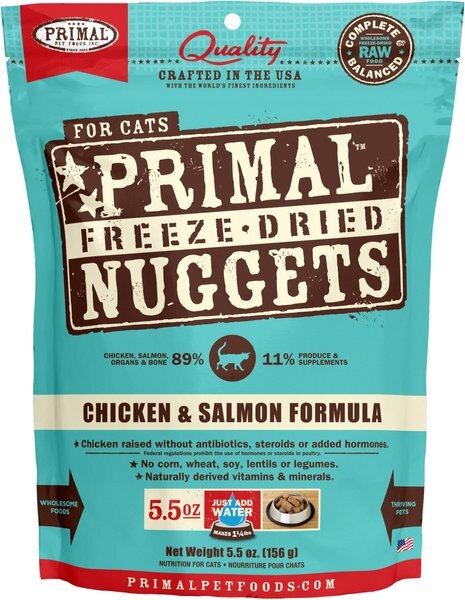 Primal Chicken and Salmon Formula Nuggets Grain-Free Raw Freeze-Dried Cat Food