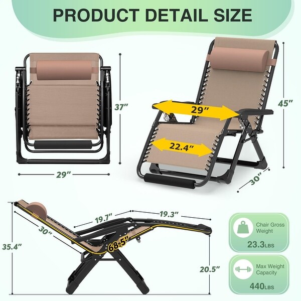 Oversized Zero Gravity Chair，Lounge Chair w/Removable CushionandHeadrest，Reclining Patio Camping Chair for Indoor Outdoor