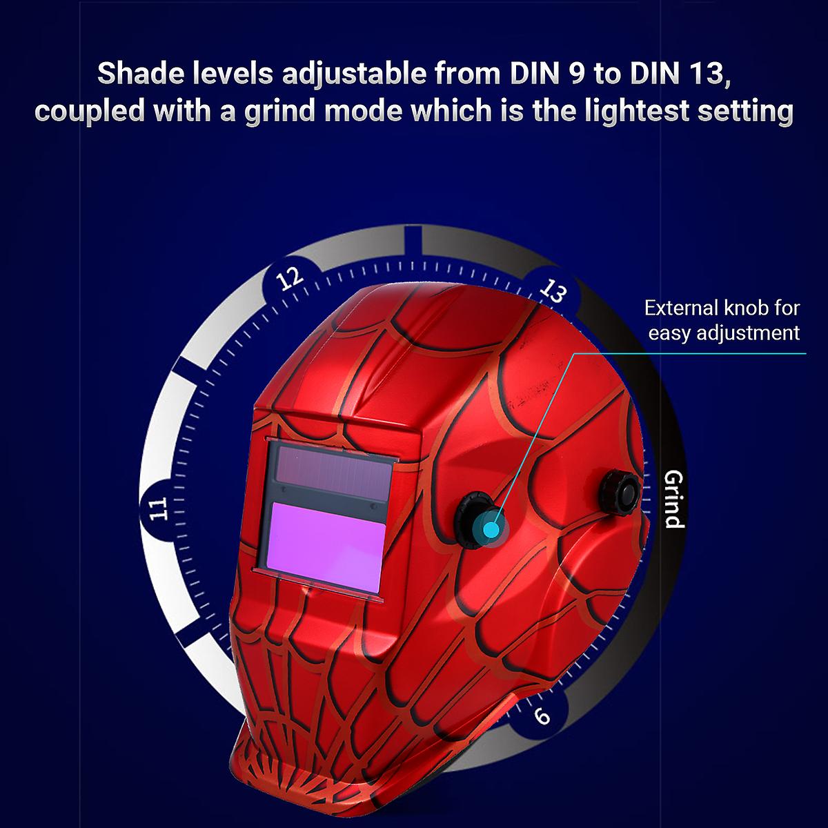 Welding Helmet Solar Powered Auto-darkening Protective Helmet Welding Mask Shield With Variable Shade Grind Mode Red