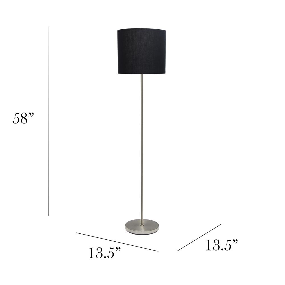 Simple Designs Brushed Nickel Drum Shade Floor Lamp, Black