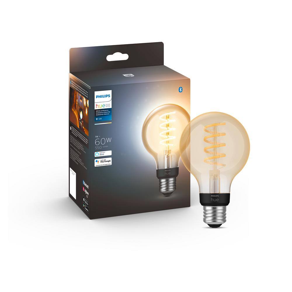 Philips Hue 40-Watt Equivalent G25 Smart LED Vintage Edison Tuneable White Light Bulb with Bluetooth (1-Pack) 563593