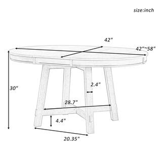 URTR 42 in. - 58 in. Round Natural Wood Wash Wood Top Extendable Dining Table Kitchen Dining Room Table with X-Shaped Base T-02009-E