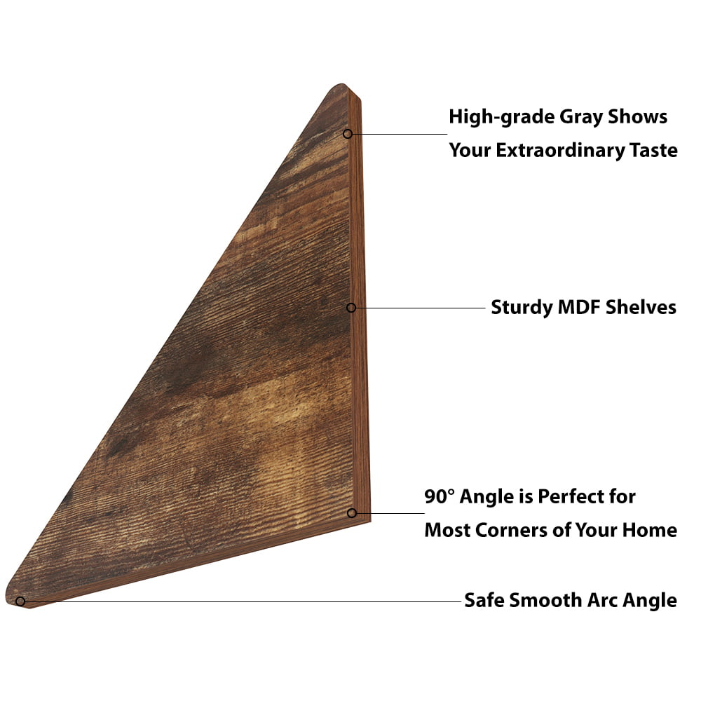 Triangular Corner Wall Shelf Set of 6, Multiple Size Rustic Floating Corner Shelves for Bedroom, Living Room, Brown