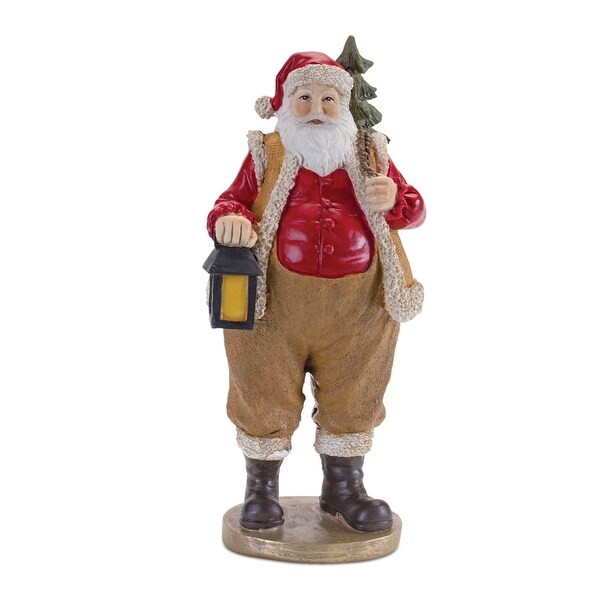 Farmer Santa Figurine with Lantern 9.5H