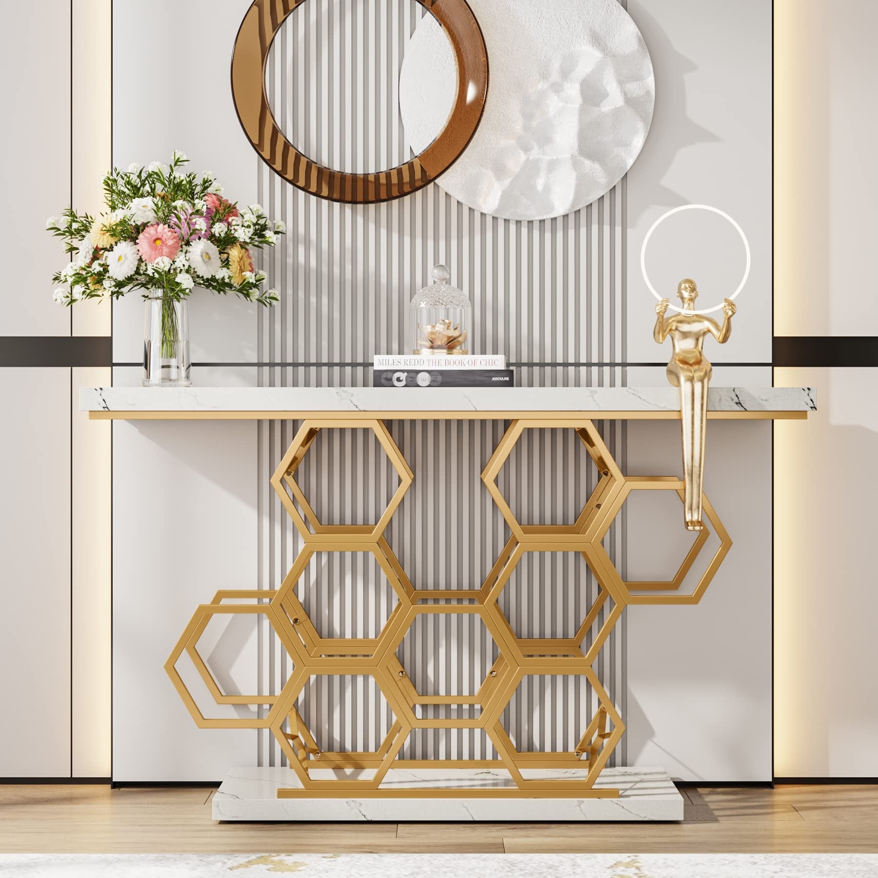 55.1 Inch Gold Console Table for Entryway Hallway