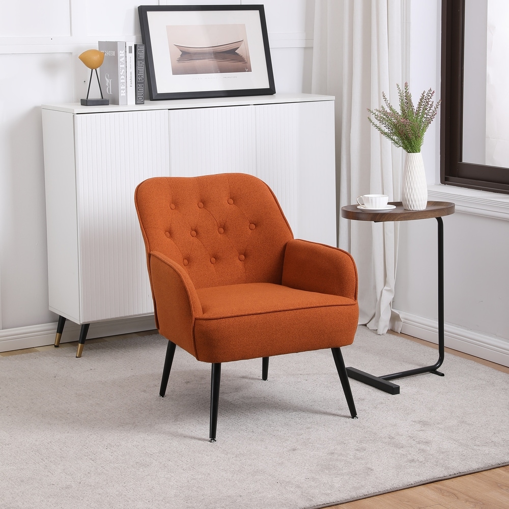 Modern Sloped Arms Armchair Orange Velvet Barrel Chair Lounge Chairs Button Tufted Dining Desk Chairs Single Sofa Side Chairs