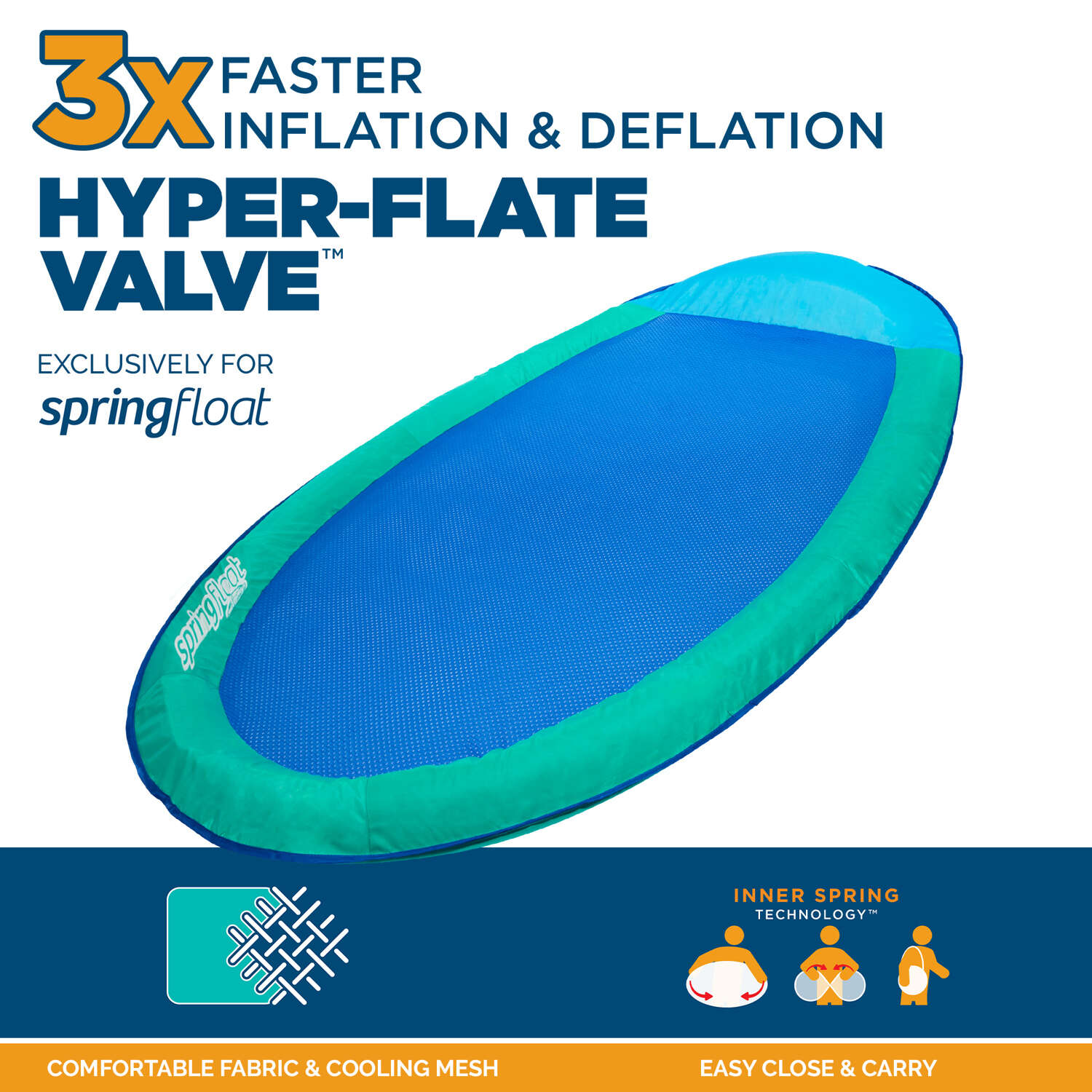 Swimways Hyper-Flate Valve Assorted Fabric/Mesh Inflatable Spring Float Original Pool Float