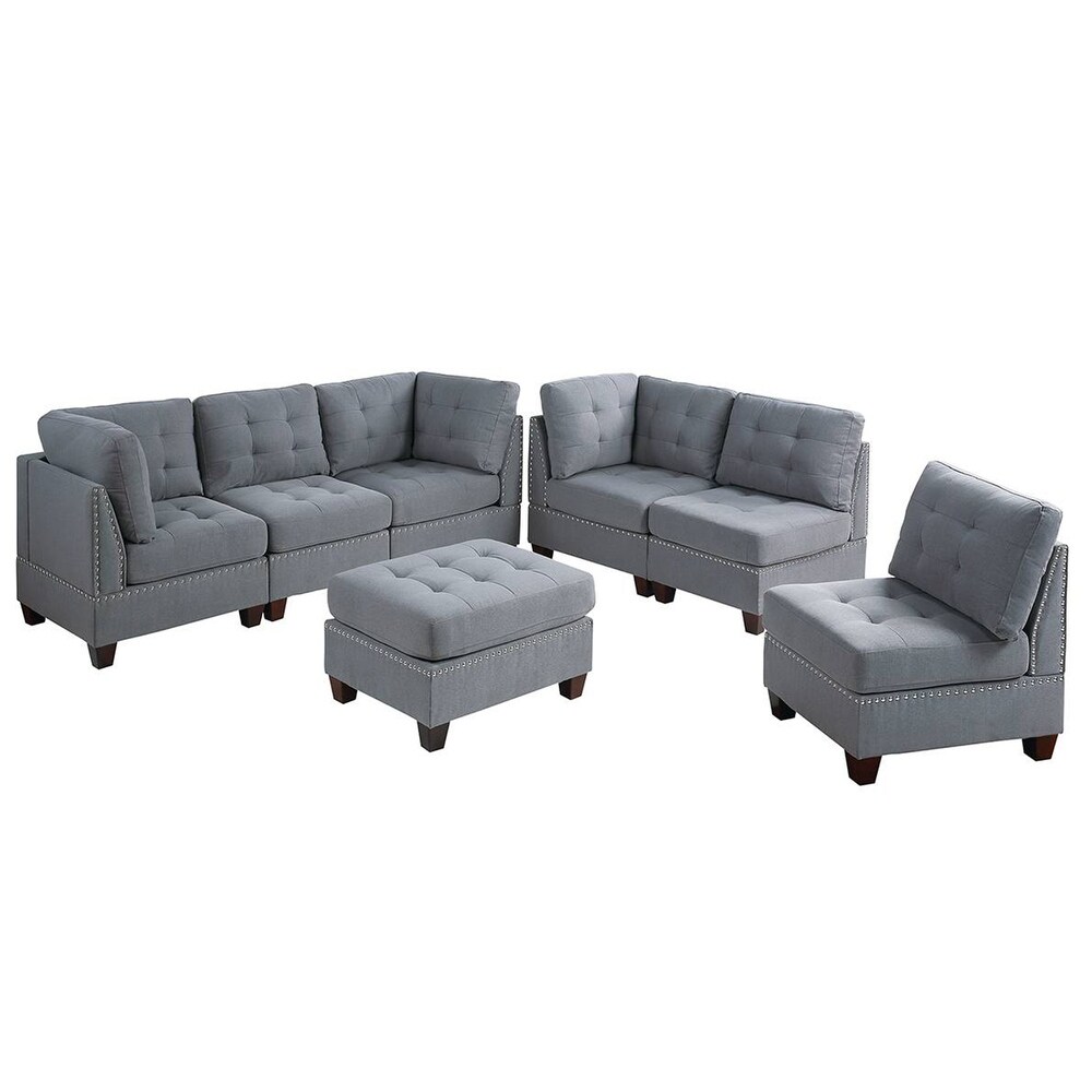 7 Piece Linen like Fabric Modular Sectional Sofa Set