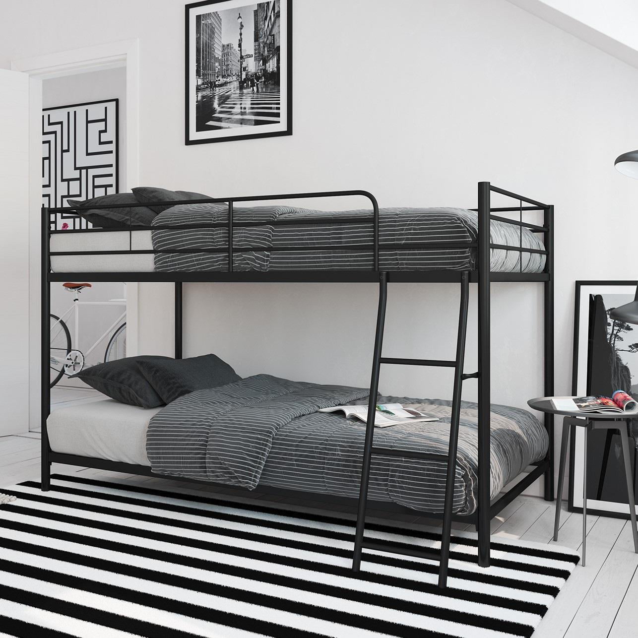 Mainstays Small Space Junior Twin over Twin Metal Bunk Bed, Black