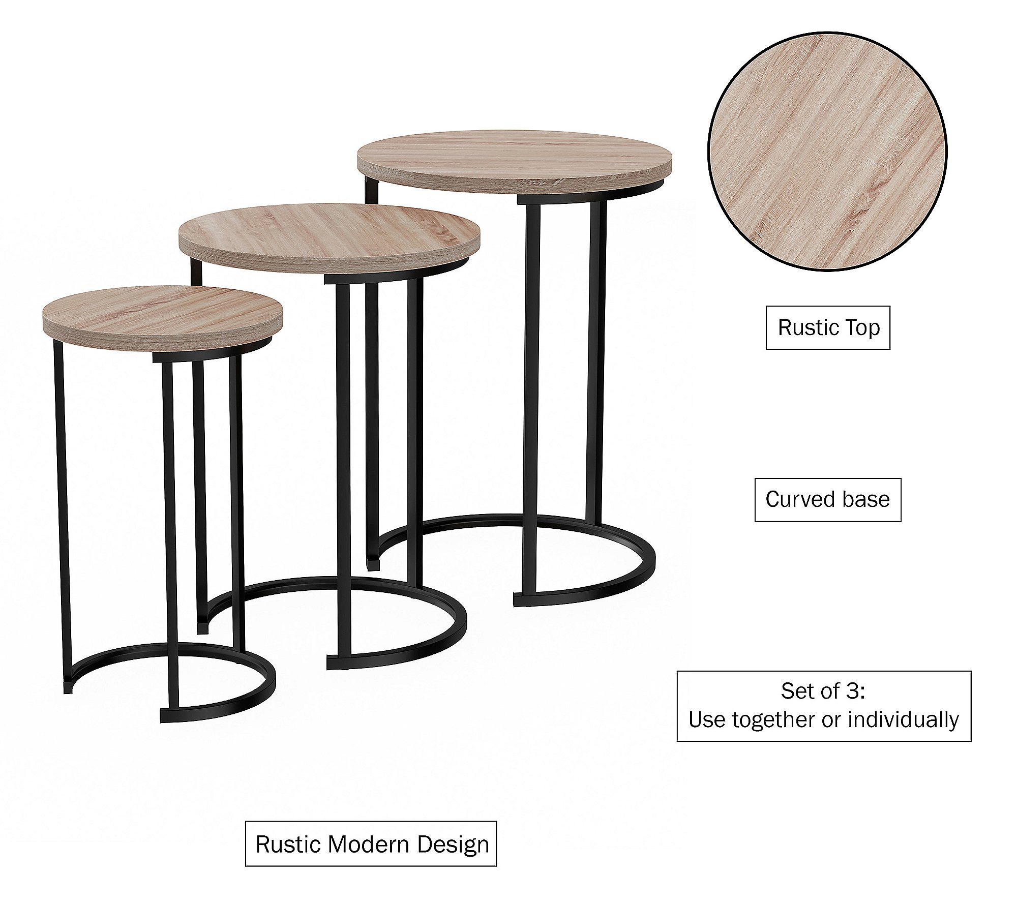 Lavish Home Round Nesting Tables Modern Style-Set of 3