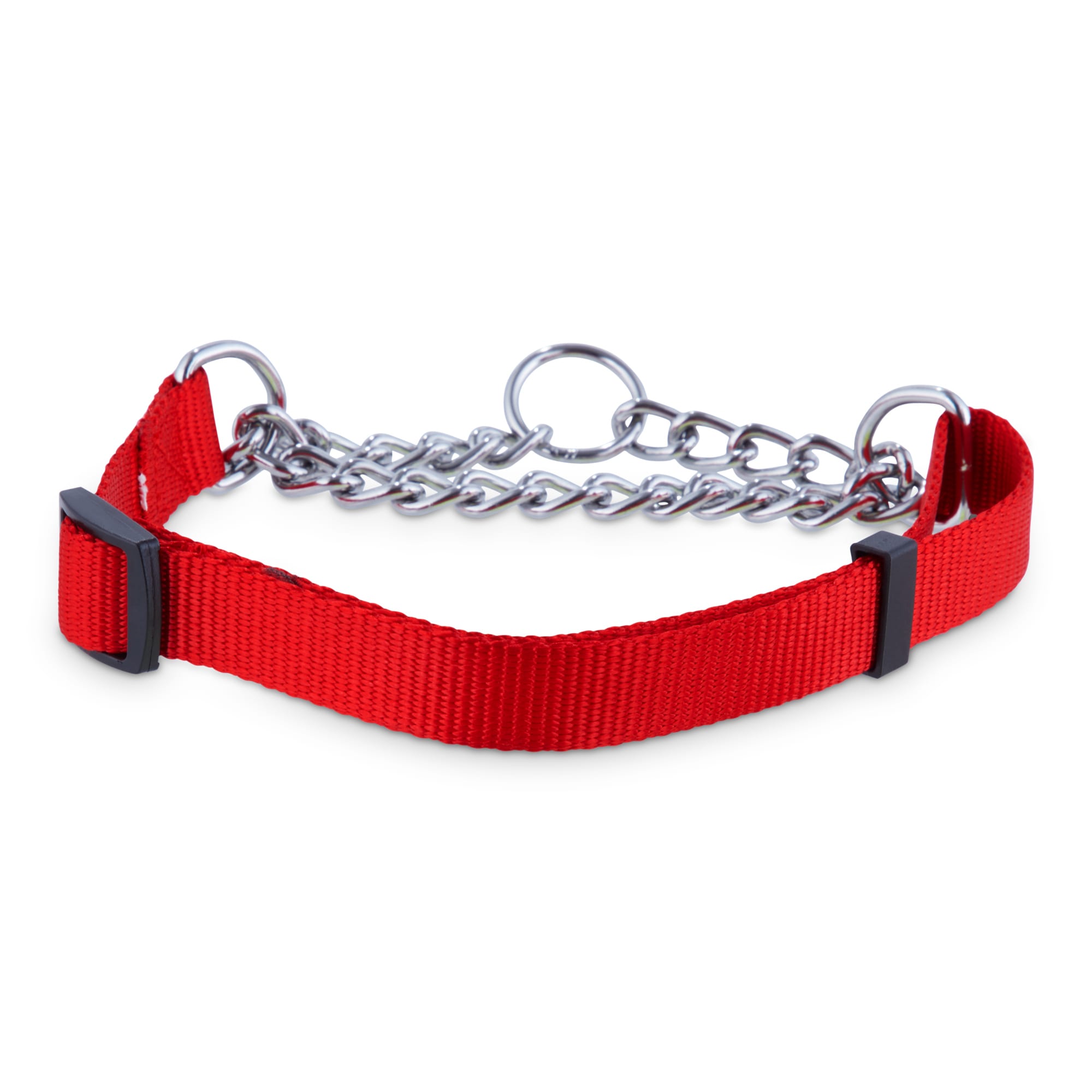 EveryYay Red Check Nylon and Chain Dog Collar， Medium