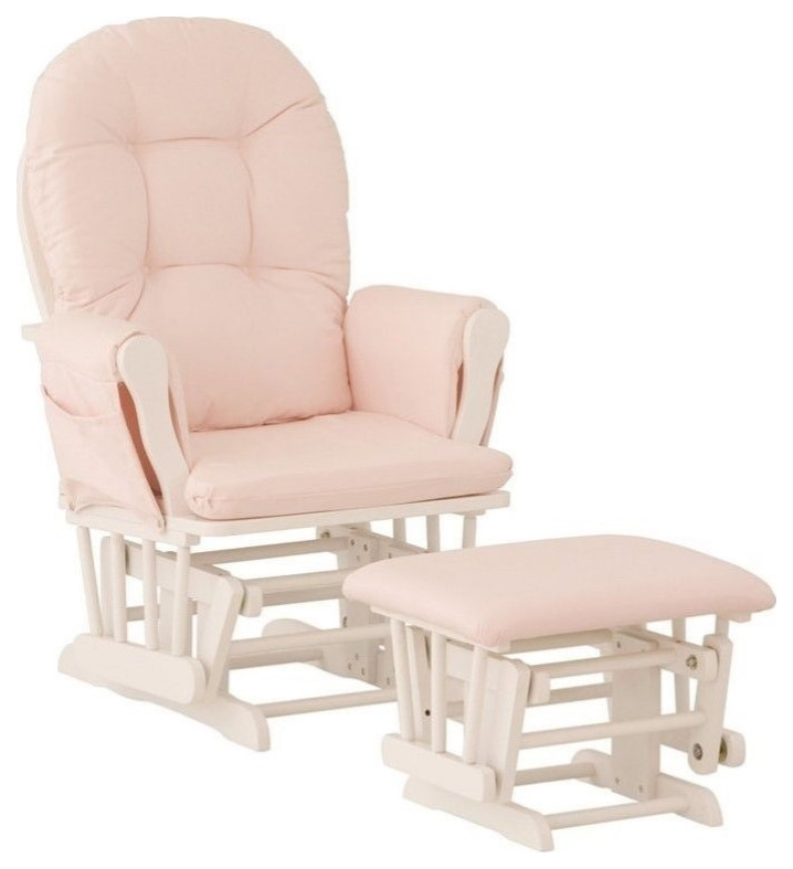 Stork Craft Custom Hoop Glider and Ottoman in White and Pink   Transitional   Gliders   by Homesquare  Houzz