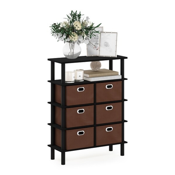 Furinno Frans Turn-N-Tube Console Table with Bin Drawers， Black Oak/Black/Brown