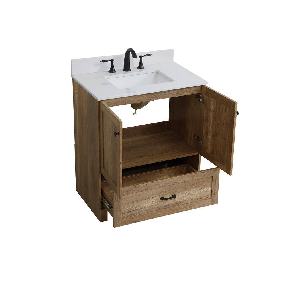 Timeless Home 30 in. W Single Bath Vanity in Natural Oak with Marble Vanity Top in White and Basin with Backsplash TH56630natBS