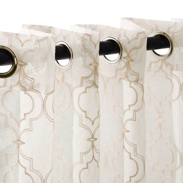 Embroidered Geometric Imperial Trellis Sheer Grommet top Curtain Panels By Blue Nile Mills