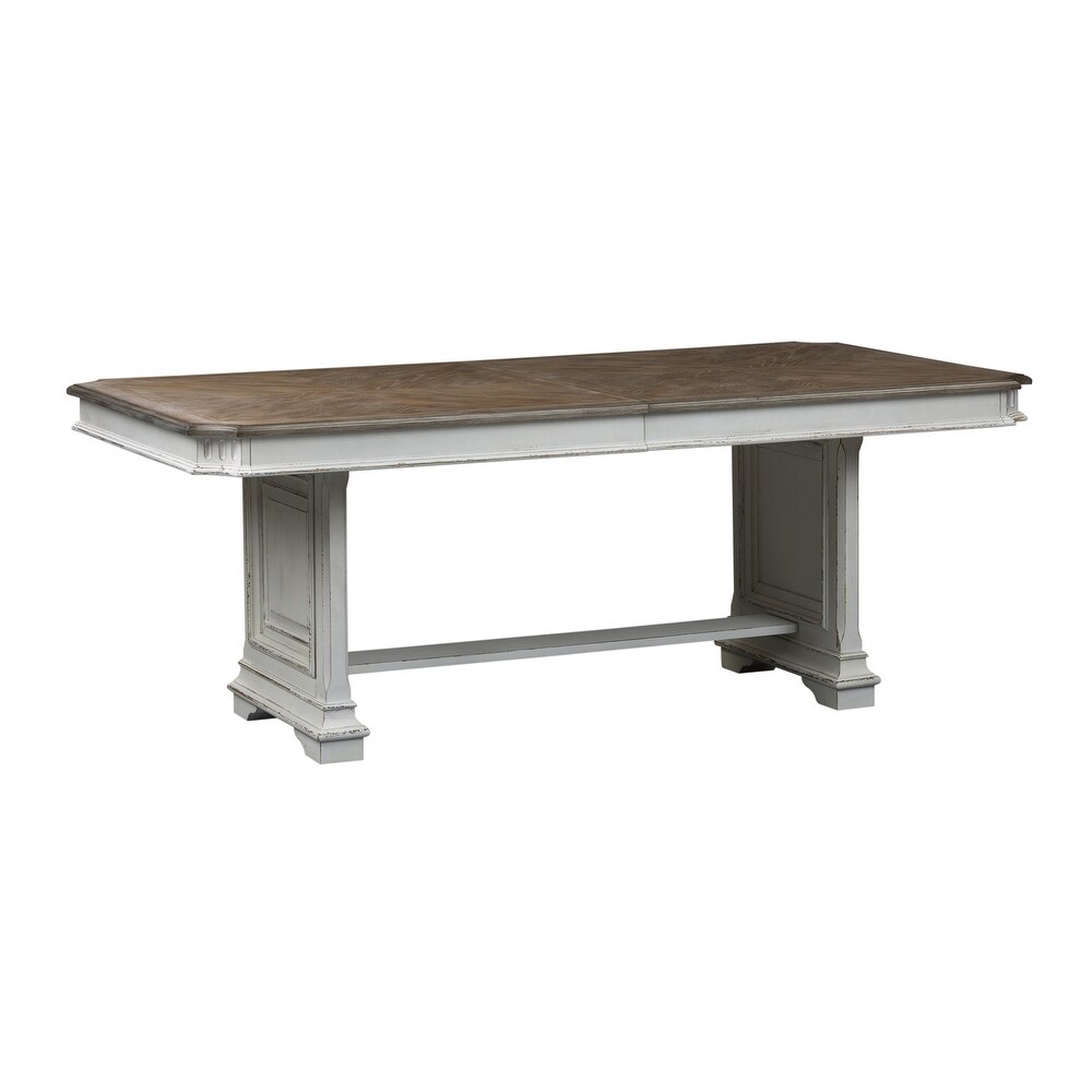 Abbey Park Weathered Brown   Antique White Trestle Table