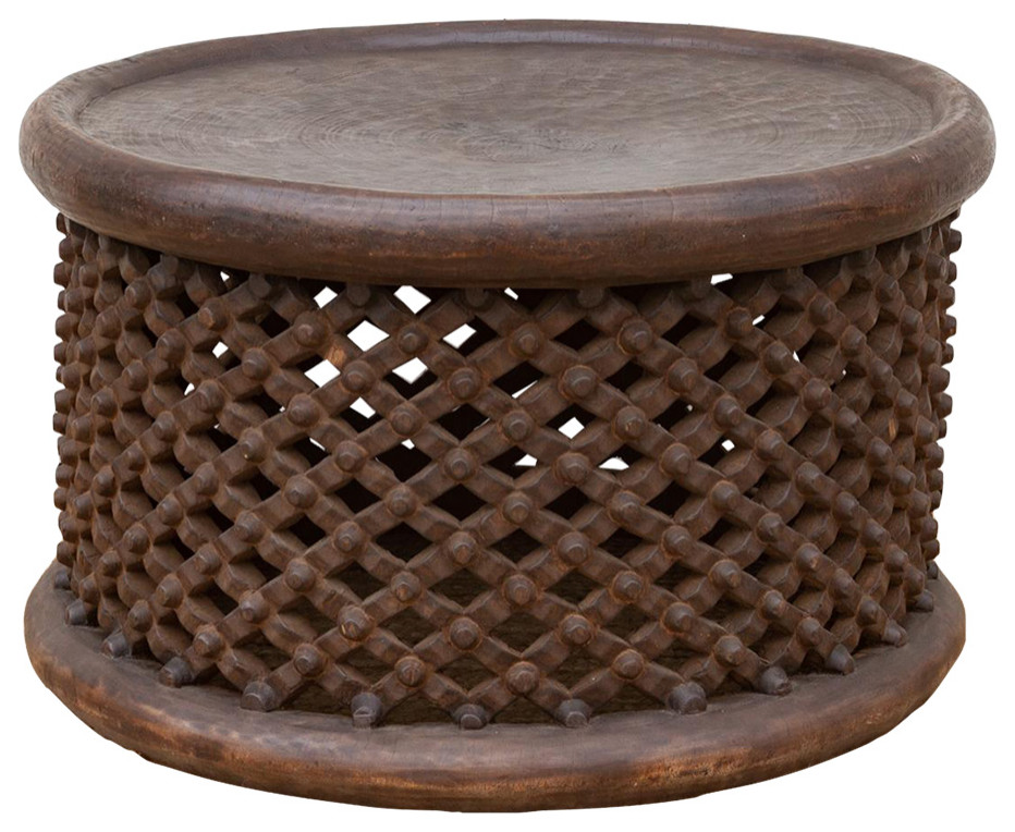 Deep Brown Round Bamileke Coffee Table   Mediterranean   Coffee Tables   by De cor  Houzz