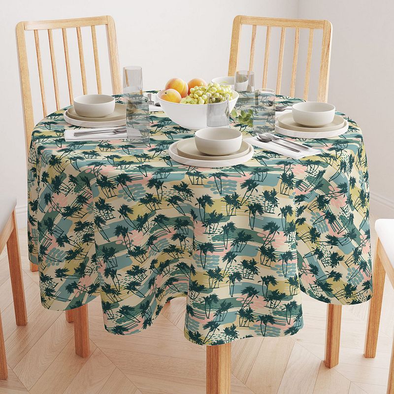 Round Tablecloth， 100% Polyester， 60 Round， Island Illustration