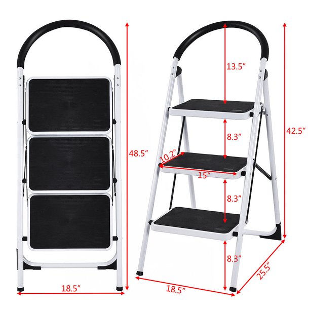 Sugift 3 Step Ladder Folding Stool Heavy Duty 330Lbs Capacity Industrial Lightweight