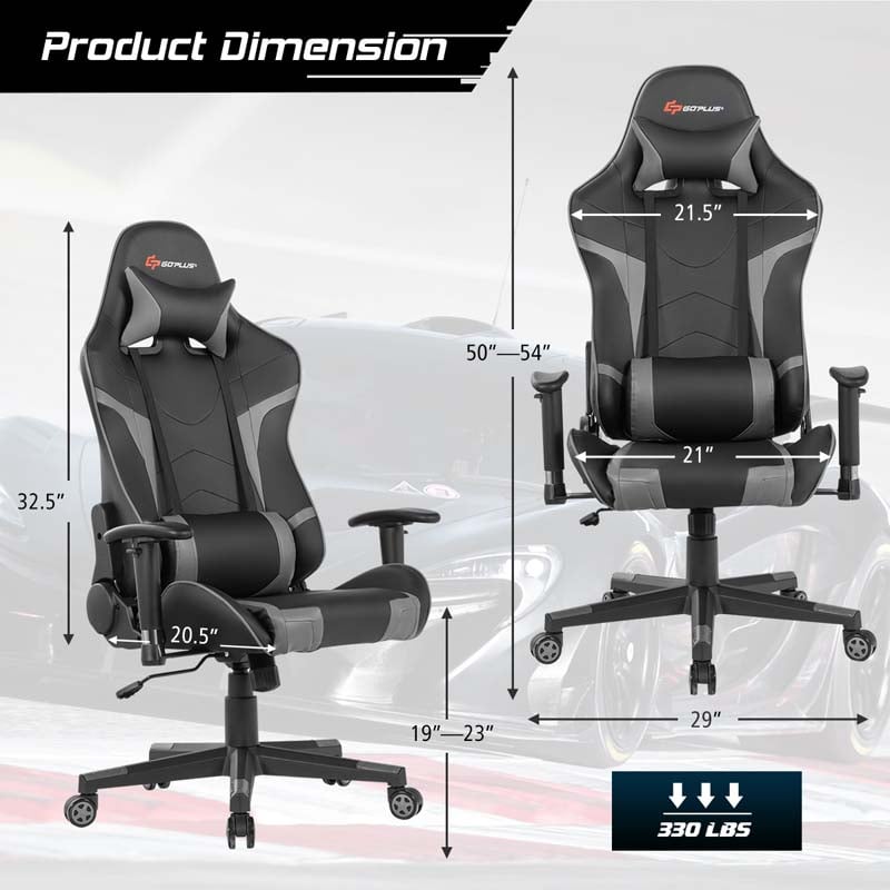 Ergonomic Swivel Massage Gaming Chair Recliner, E-Sport Gamer Racing Chair, Computer Office Chair with Headrest & Lumbar Support