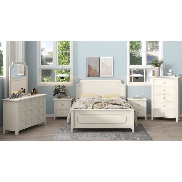 6PCS Bedroom Sets with Bed ，2 Nightstands， Chest， Mirror and Dresser - - 37374846