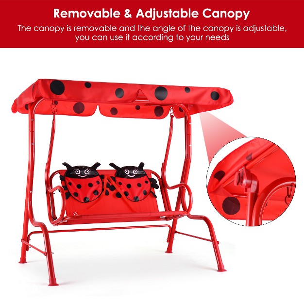 Costway Kids Patio Swing Chair Children Porch Bench Canopy 2 Person Yard Furniture Red