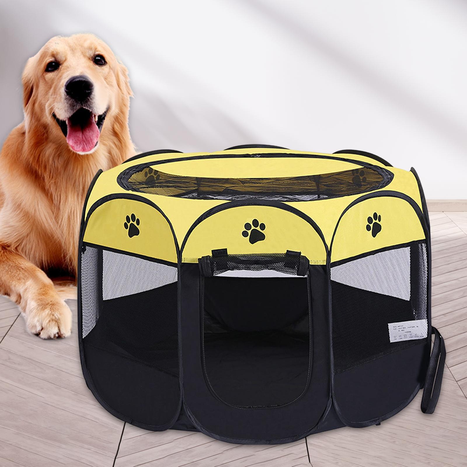 Portable Foldable Pet Playpen Mesh Exercise Pen Kennel for Small Animals Cat Yellow Black