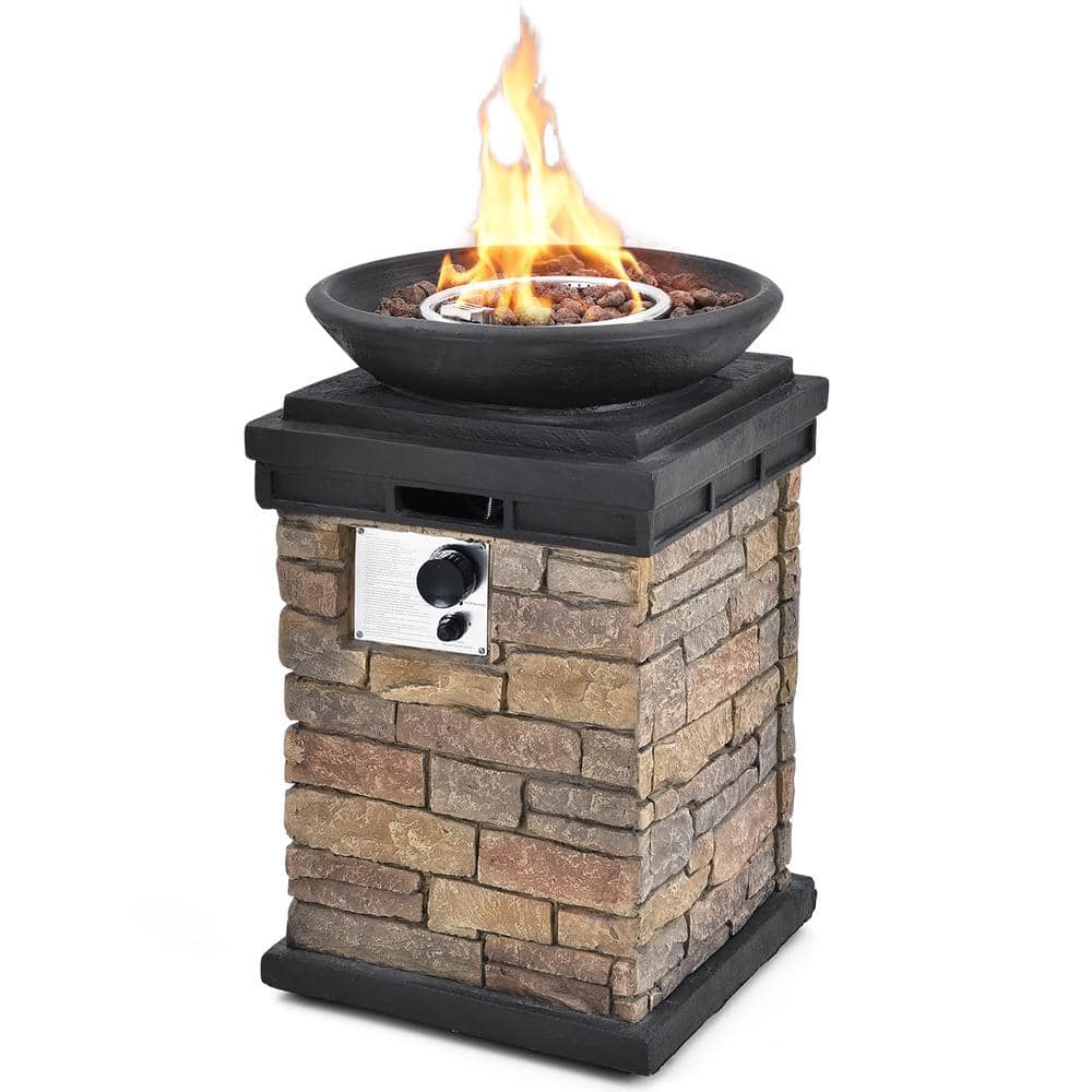 Costway 40,000 BTU Patio Propane Burning Fire Bowl Column with Cover and Lava Rocks OP70366CF