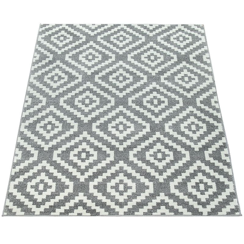 Modern Low-Pile Rug Geometric Moroccan Design in Pastel Colors