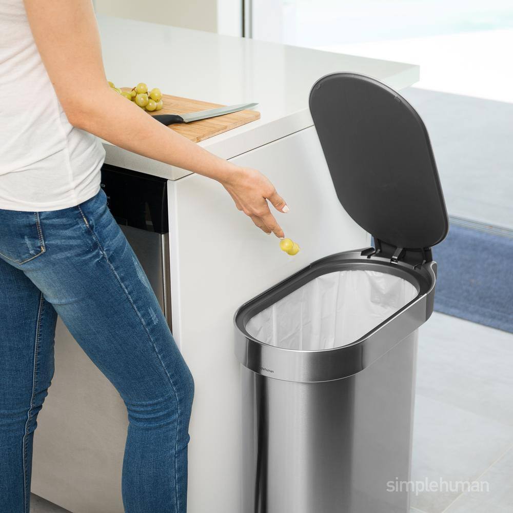 simplehuman 45-Liter Fingerprint-Proof Brushed Stainless Steel Slim Step-On Trash Can CW2044