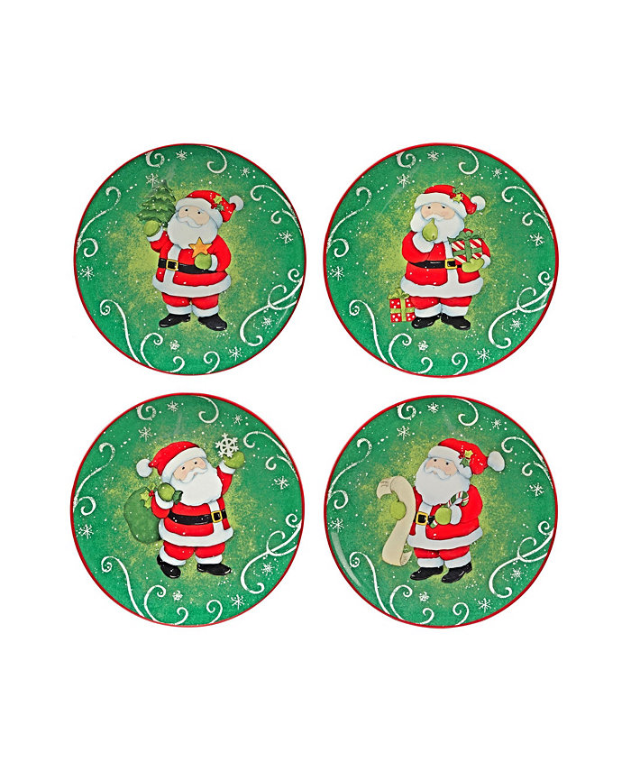 Certified International Holiday Magic Santa 4 Piece Dessert Plate Set