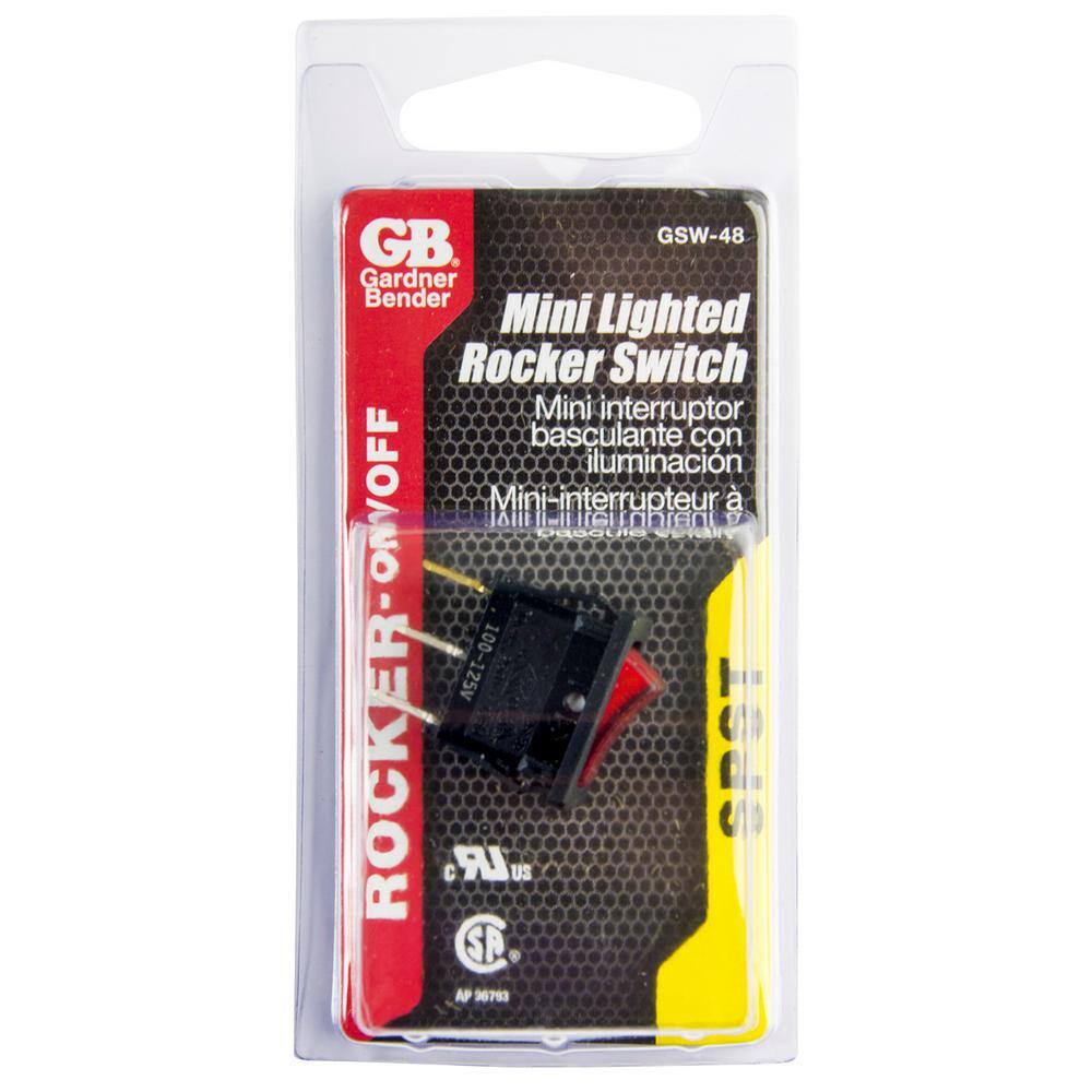 Gardner Bender 10 Amp BlackRed Single-Pole Lighted Mini Rocker Switch GSW-48