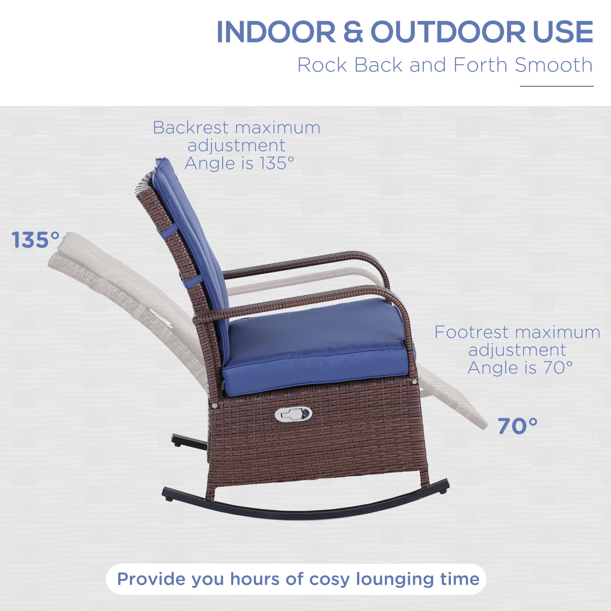 Outsunny Outdoor Rattan Recliner Rocking Chair Cushioned With Footrest