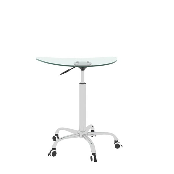 Adjustable Height Tempered Glass Desk Table with Lockable Wheels