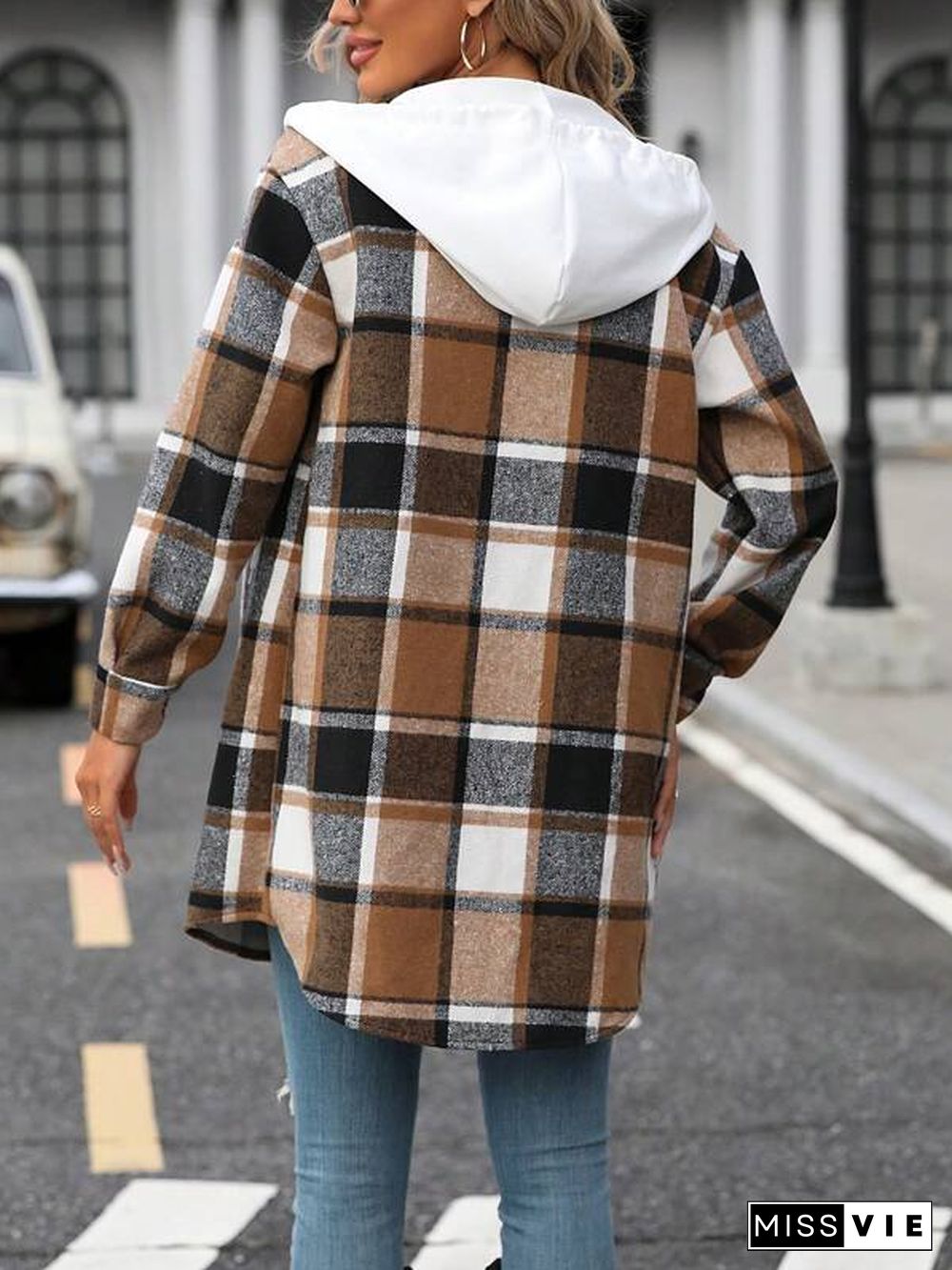 Stylish Plaid Hoodie Outerwear