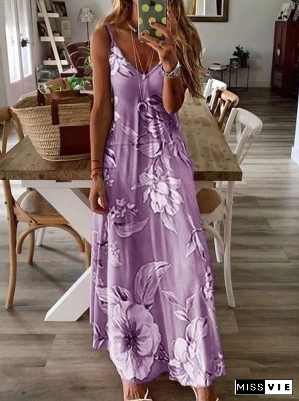 New Summer Women's Sleeveless U-Neck Letter Floral Print Dress Big Swing Skirt Gradient Vest Dress Loose Casual Long Dress Plus Size