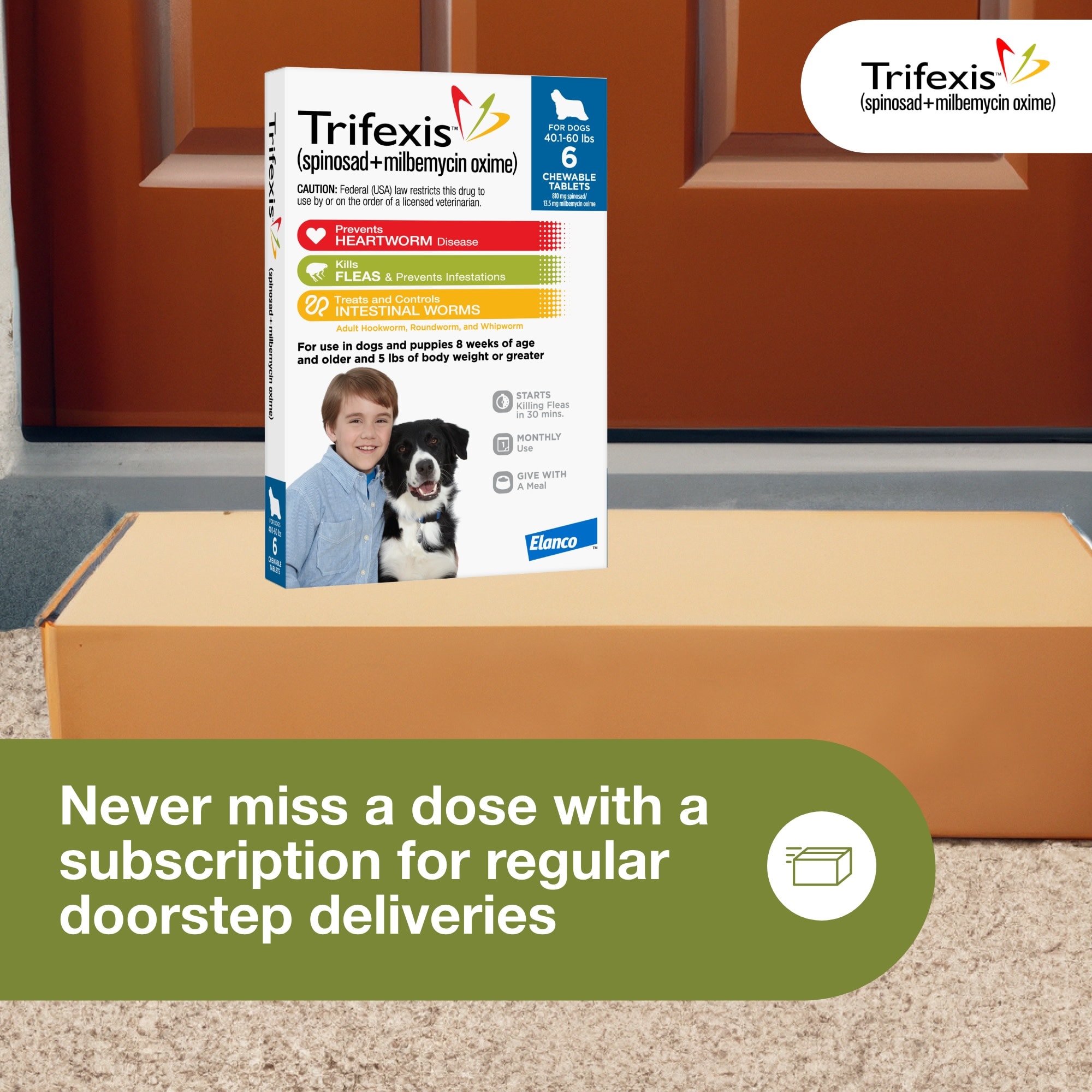 Trifexis Chewable Tablets for Dogs 40.1 to 60 lbs， 6 Month Supply