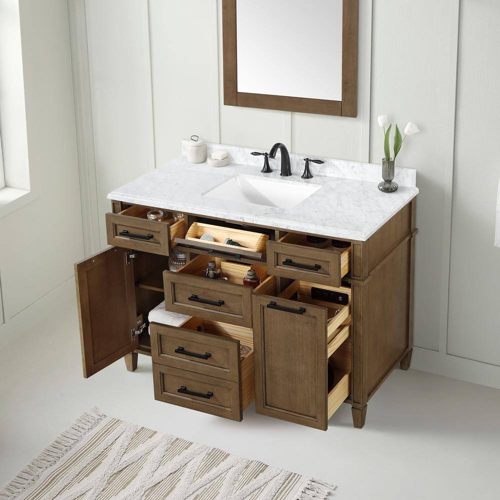 Home Decorators Collection Caville 48 in. W x 22 in. D x 34.50 in. H Bath Vanity in Almond Latte with Carrara Marble Top Caville 48AL