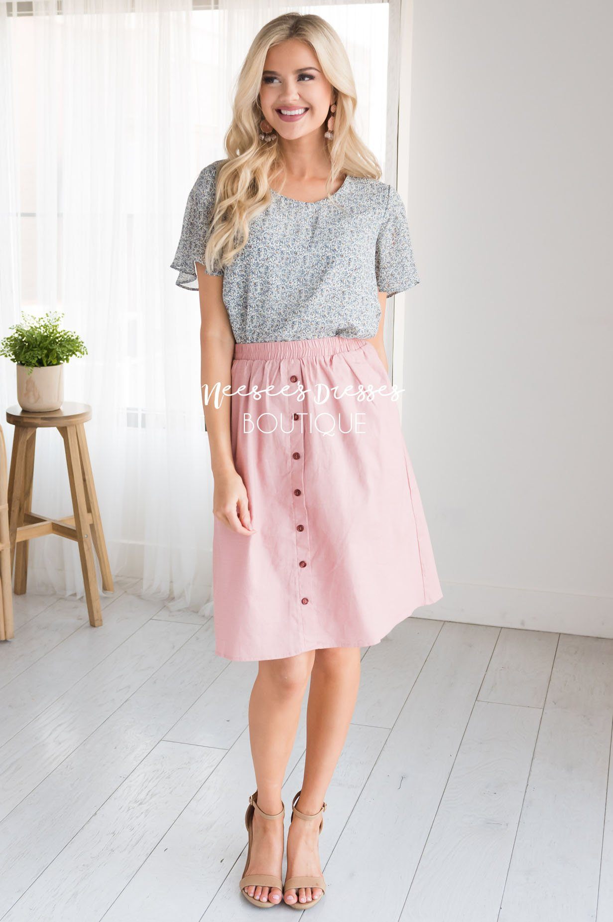 Pink Button Down Detail Skirt