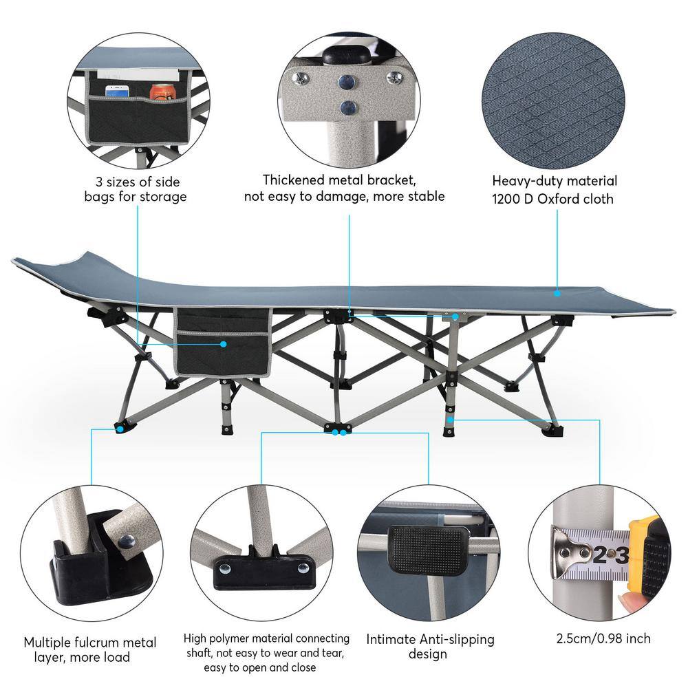 SEEUTEK Outdoor Heavy-Duty Folding Cots for Camp with Pillow and Carry Bag 1200D Oxford Portable Sleeping Camping Cot BZ-1175
