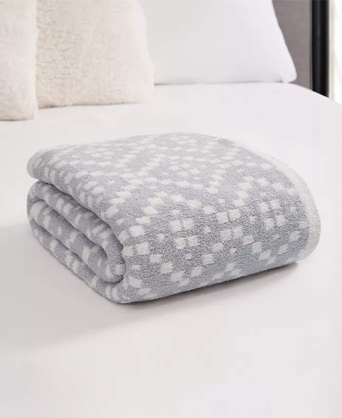 Lucky Brand Diamond Dot Jacquard Geometric Fuzzy Throw Blanket， 50