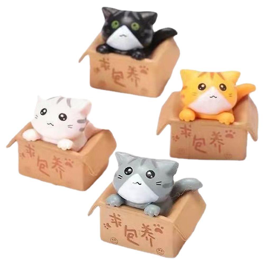 4pcs Miniature Desktop Kitten Ornament Cat Shape Figurine Cat Model Mini House Decor
